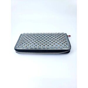 Christian Louboutin PANETTONE Silver Studded Chrome Leather Clutch Wallet